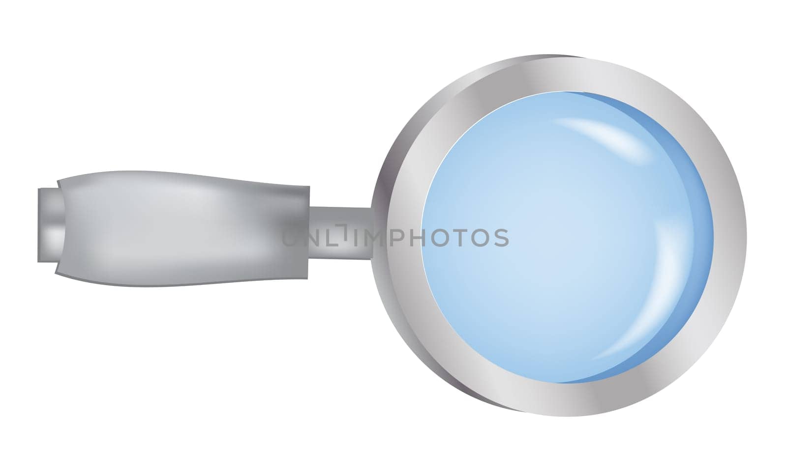 Image of realistic Magnifying glass, magnifier, detective attribute, searching item. Vector illustration isolated on white background.