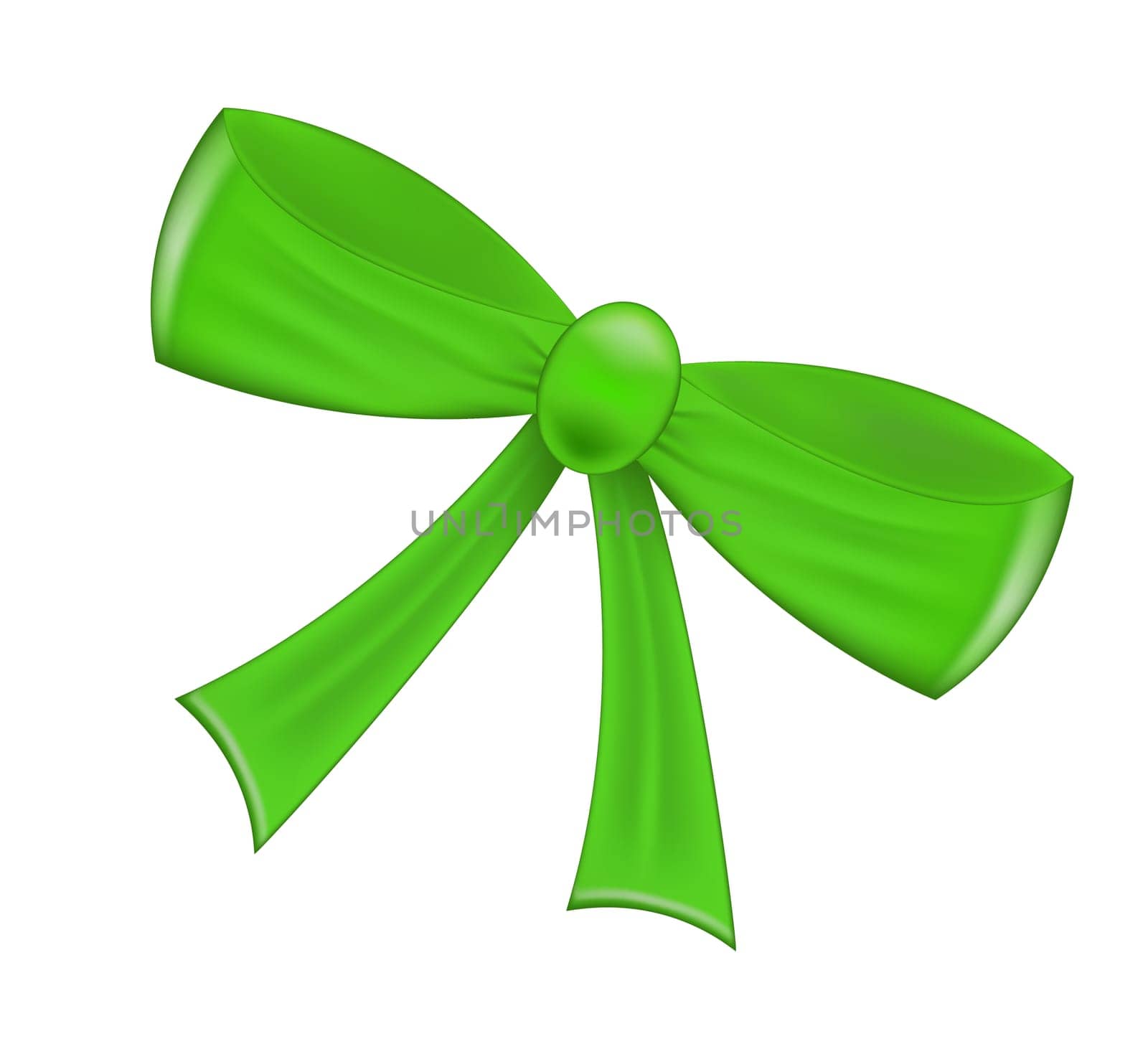 Green realistic  ribbon bow isolated on white background. Vector illustration