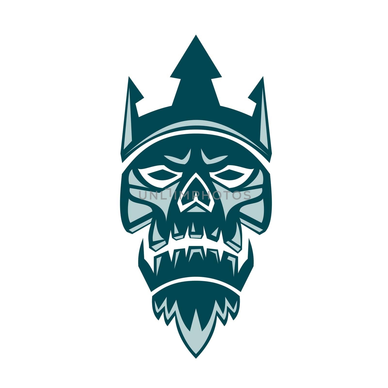 Retro style illustration of Neptune Skull  wearing a Trident Crown looking up viewed from front omn isolated background.