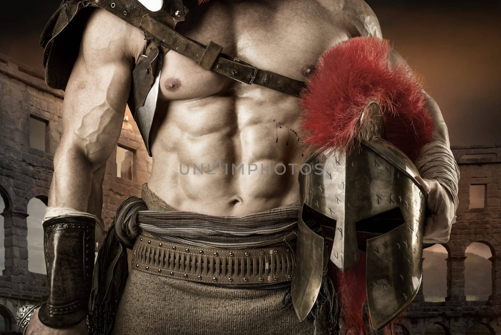 Ancient warrior or Gladiator posing in the arena