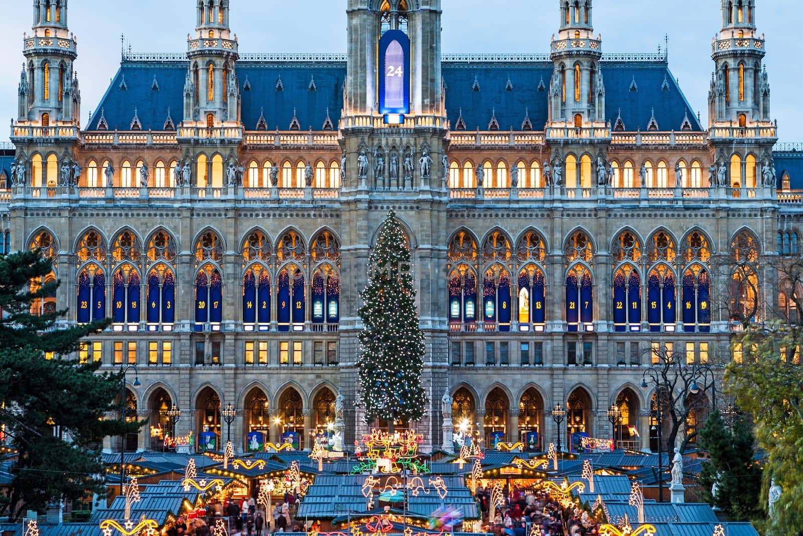 Christmas market Vienna,traditional Christmas market in December in front of the Vienna City Hall