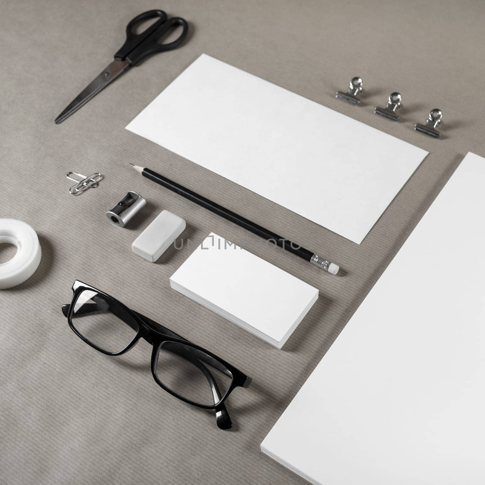 Blank stationery set. Corporate identity template on craft paper background. Responsive design mockup.
