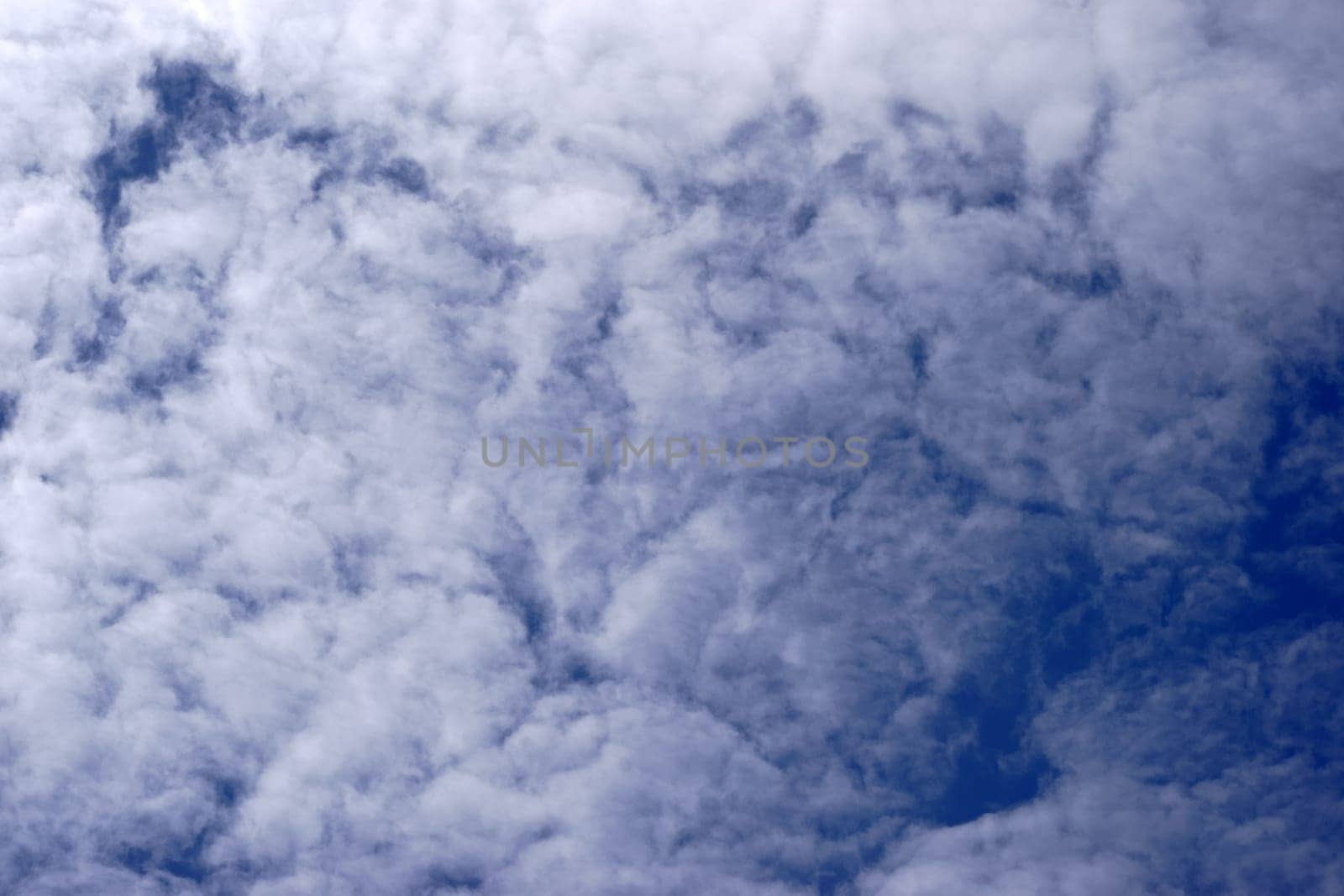 Loosened clouds and sheep clouds in a sunny blue sky.