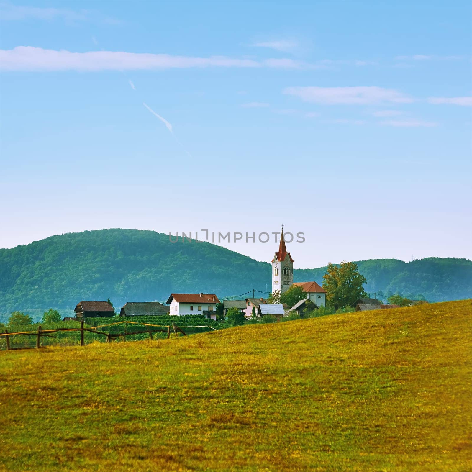 Small Village with Church Building in Slovenia