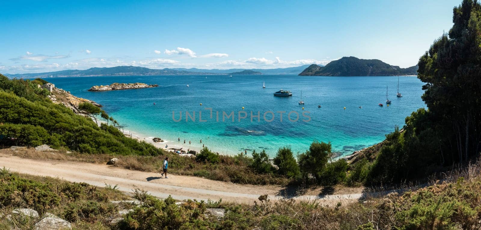 ISLAS CIES, SPAIN - CIRCA SEPTEMBER 2017: Praia de Nosa Senora on the Cies Islands of Spain, included in the Atlantic Islands of Galicia National Park.