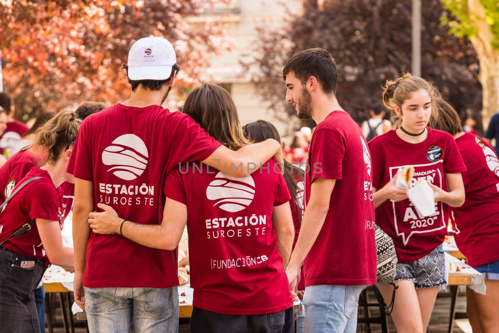 Badajoz, Spain - september 23, 2017:volunteers participating in symbolic referendum to claim railway improvements in Extremadura