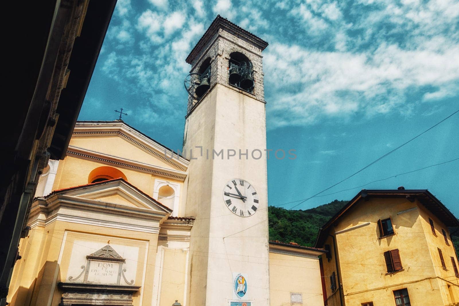 close up on traditinial italia building-church in gardone val trompia