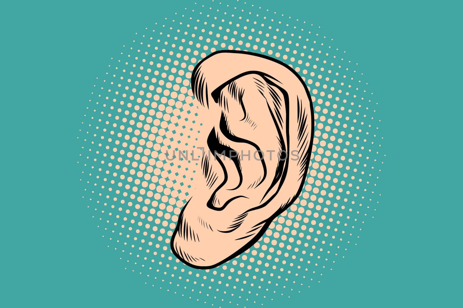 Male human ear. Pop art retro vector illustration