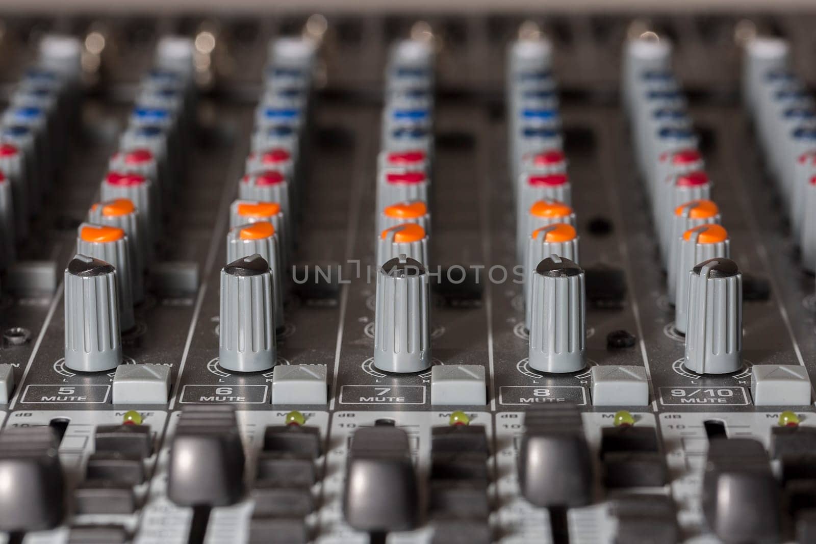 Mixing Table Knobs close up macro.