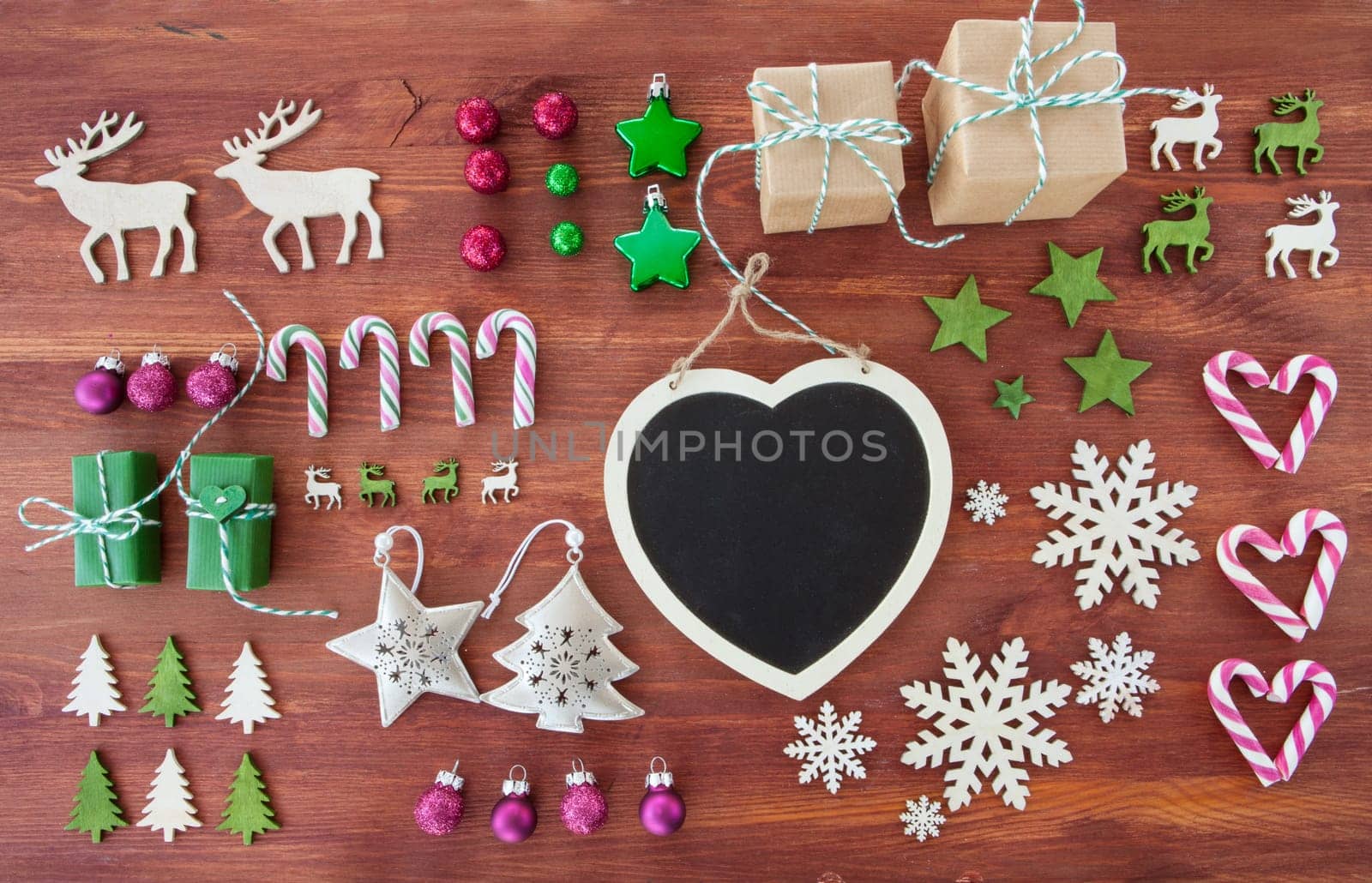 Rustic wooden background with Christmas decorations