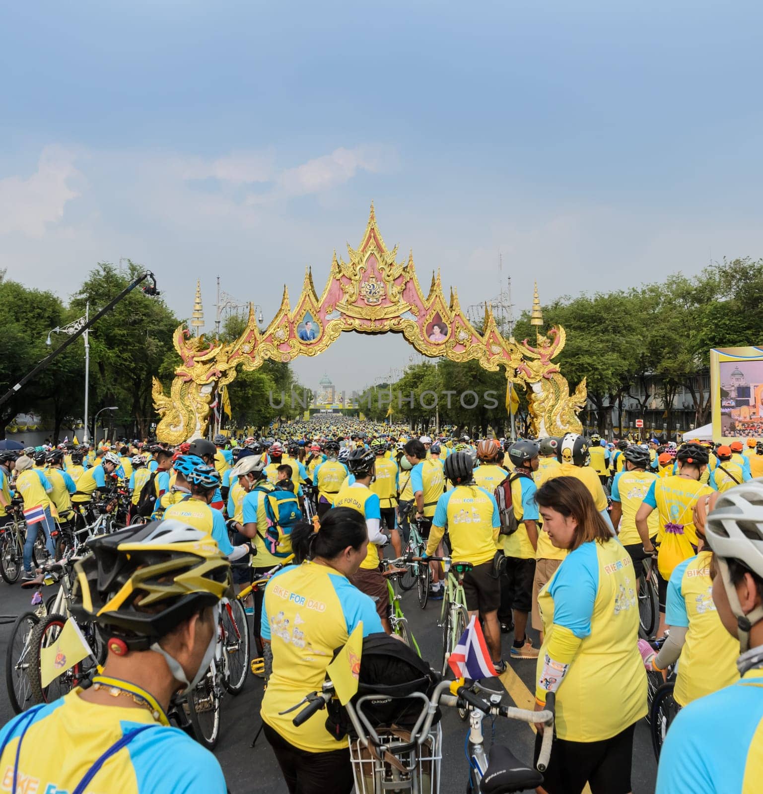 BANGKOK, THAILAND - DECEMBER 11, 2015 : "Bike for Dad"", Thai event to pay respect to King Bhumibol on his 88 th birthday celebration by participant cycling along the city road in Bangkok, Thailand"