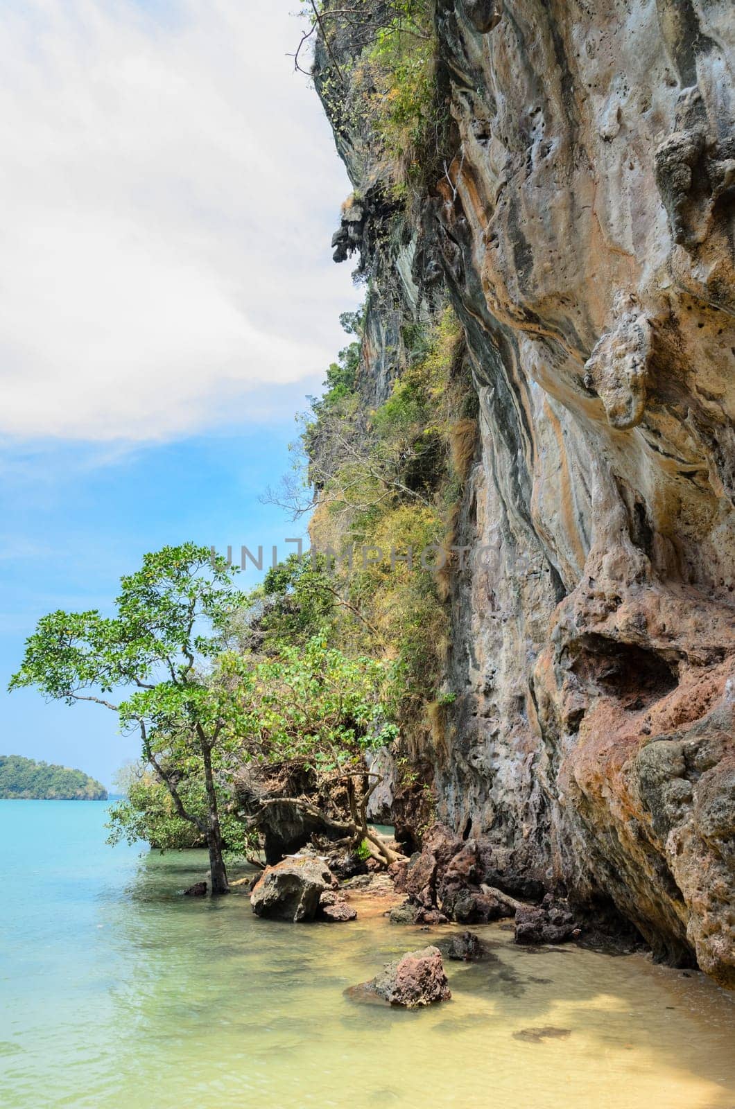 Beautiful limestone mountain cliff and natural attractions at Railay beach in Krabi Province, Thailand