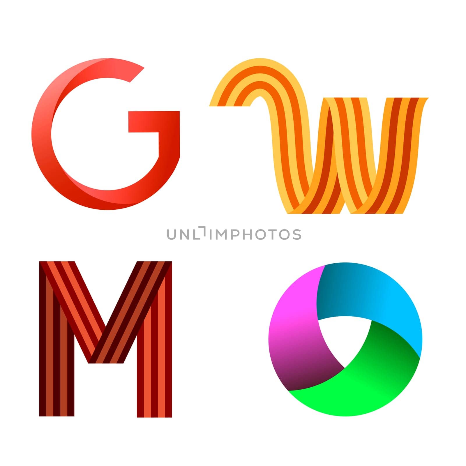 Set of Different Colored Icons Isolated on White Background. Colorful Letter Logo