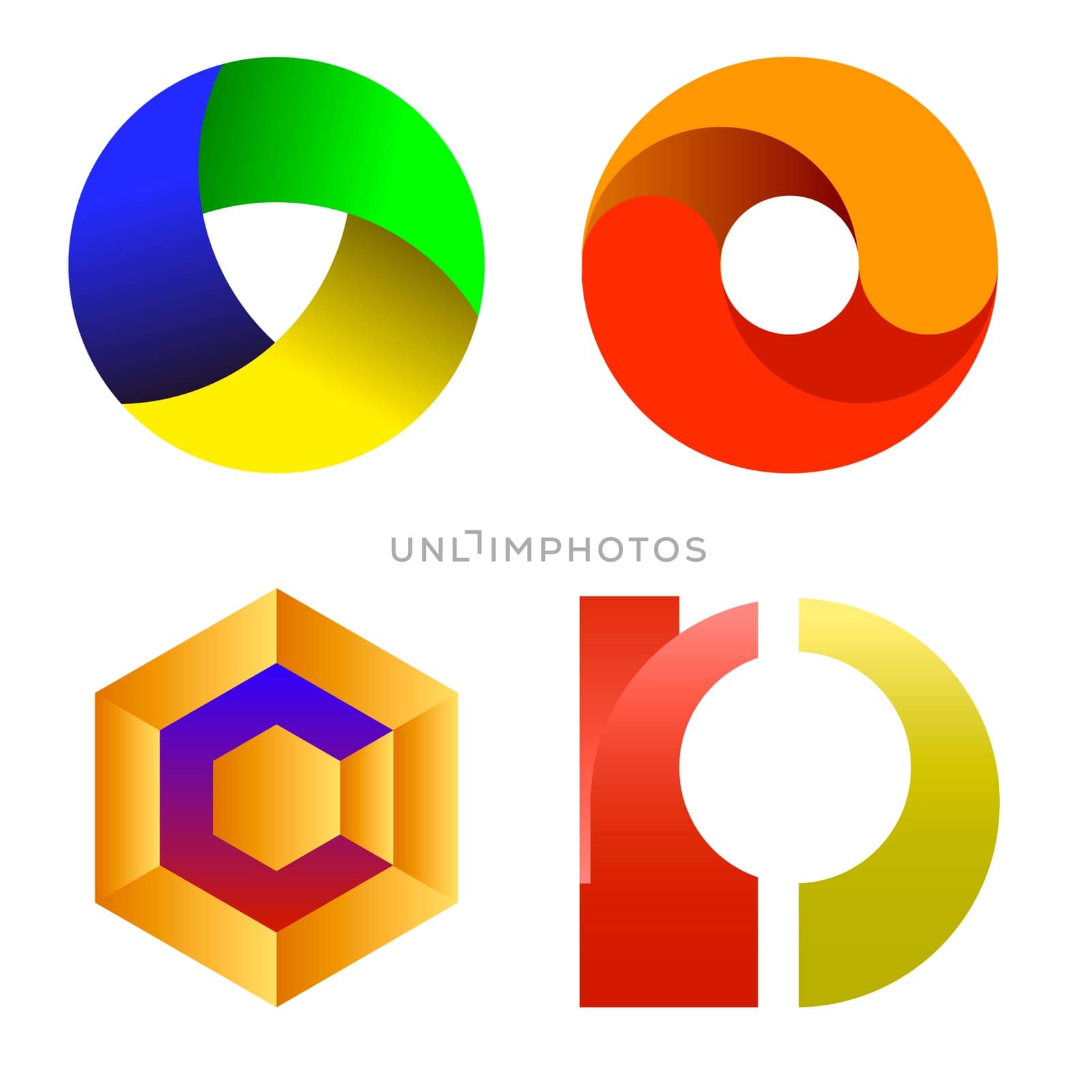 Set of Different Colored Icons Isolated on White Background. Colorful Letter Logo