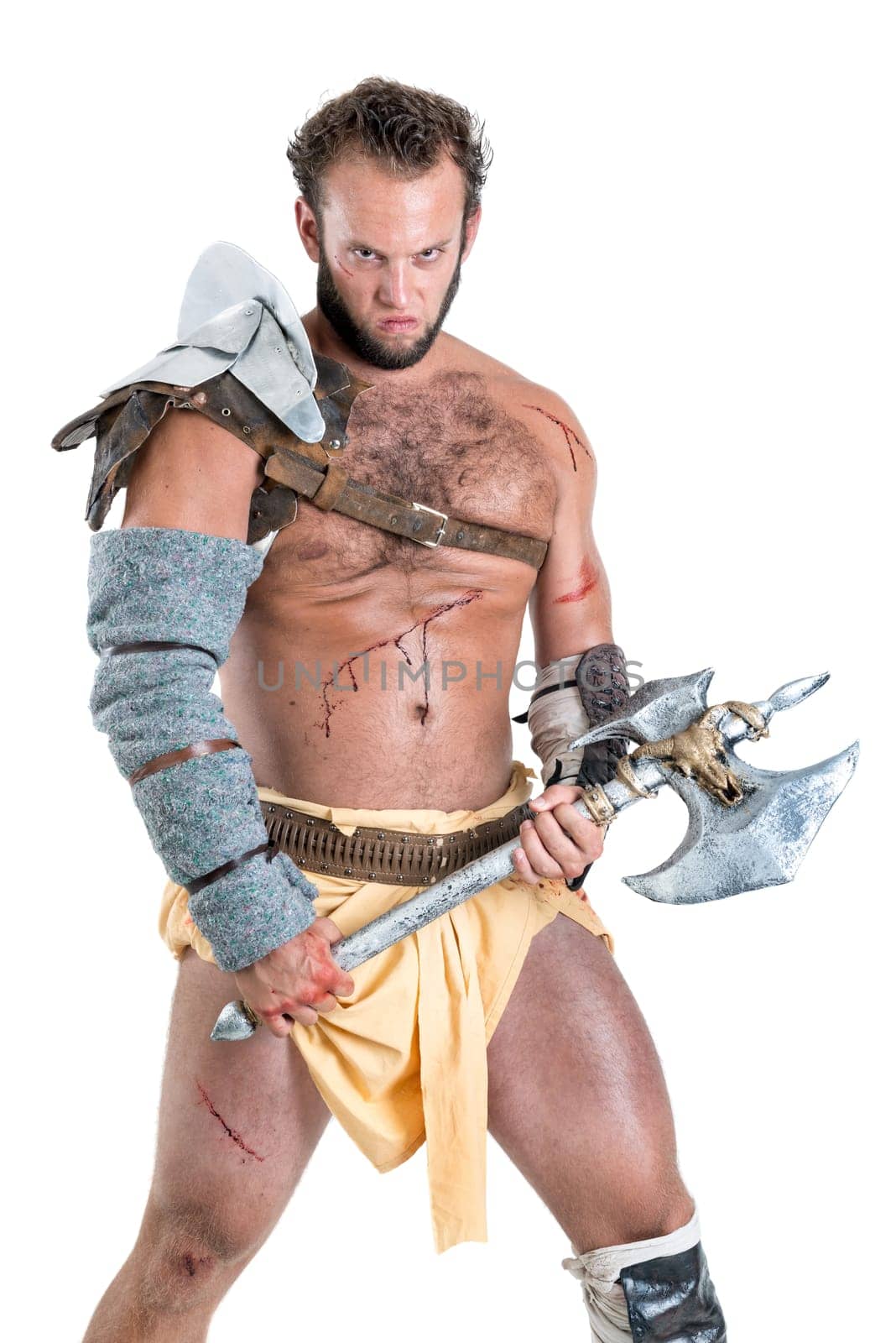 Ancient warrior or Gladiator isolated in a white background