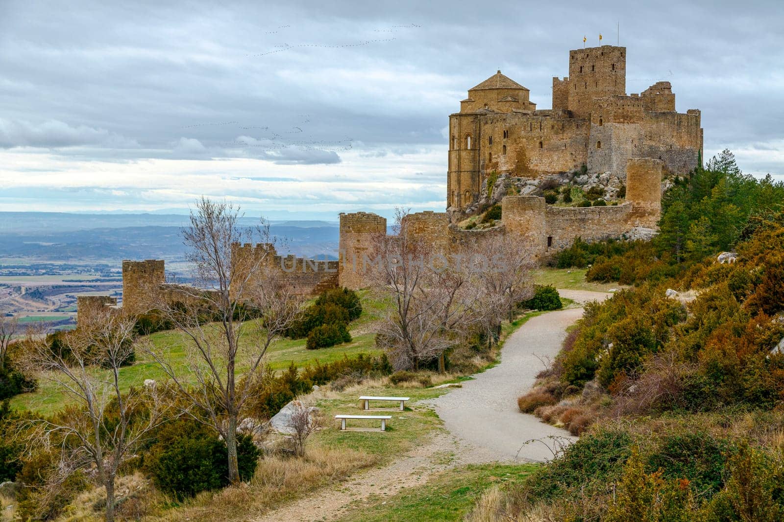 Medieval castle of Loarre over the rocks in Aragon, Spain
