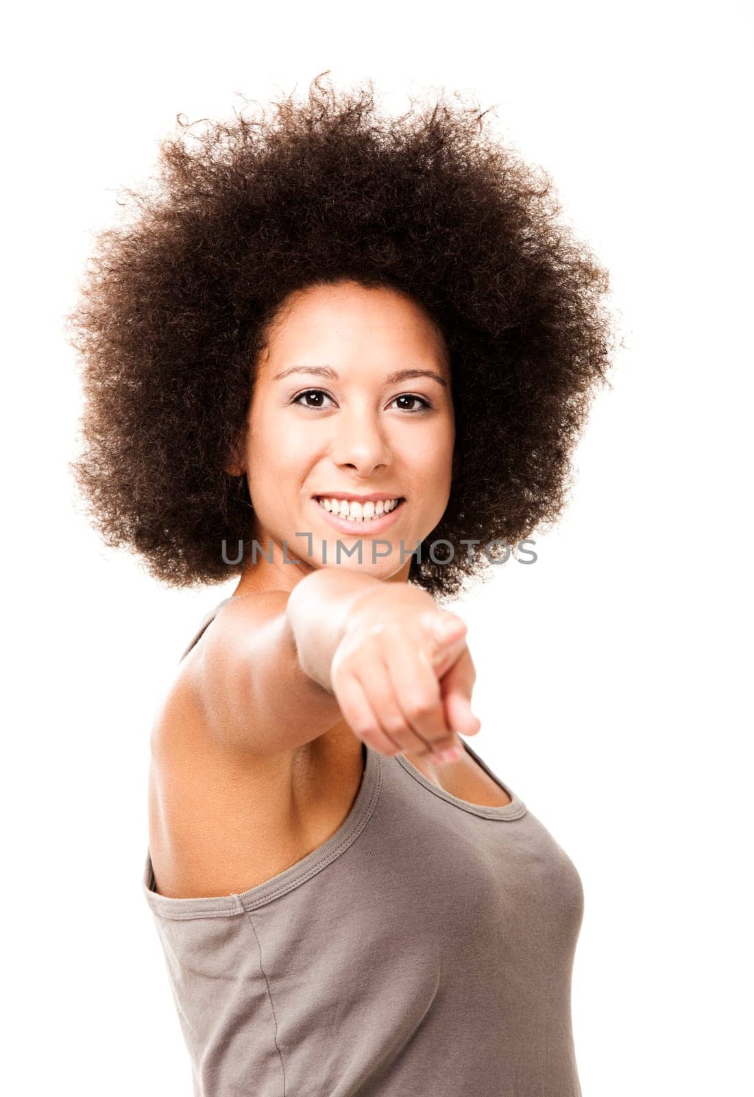 Happy Afro-American young woman isolated on white doing a thumbs-up signal with her hand