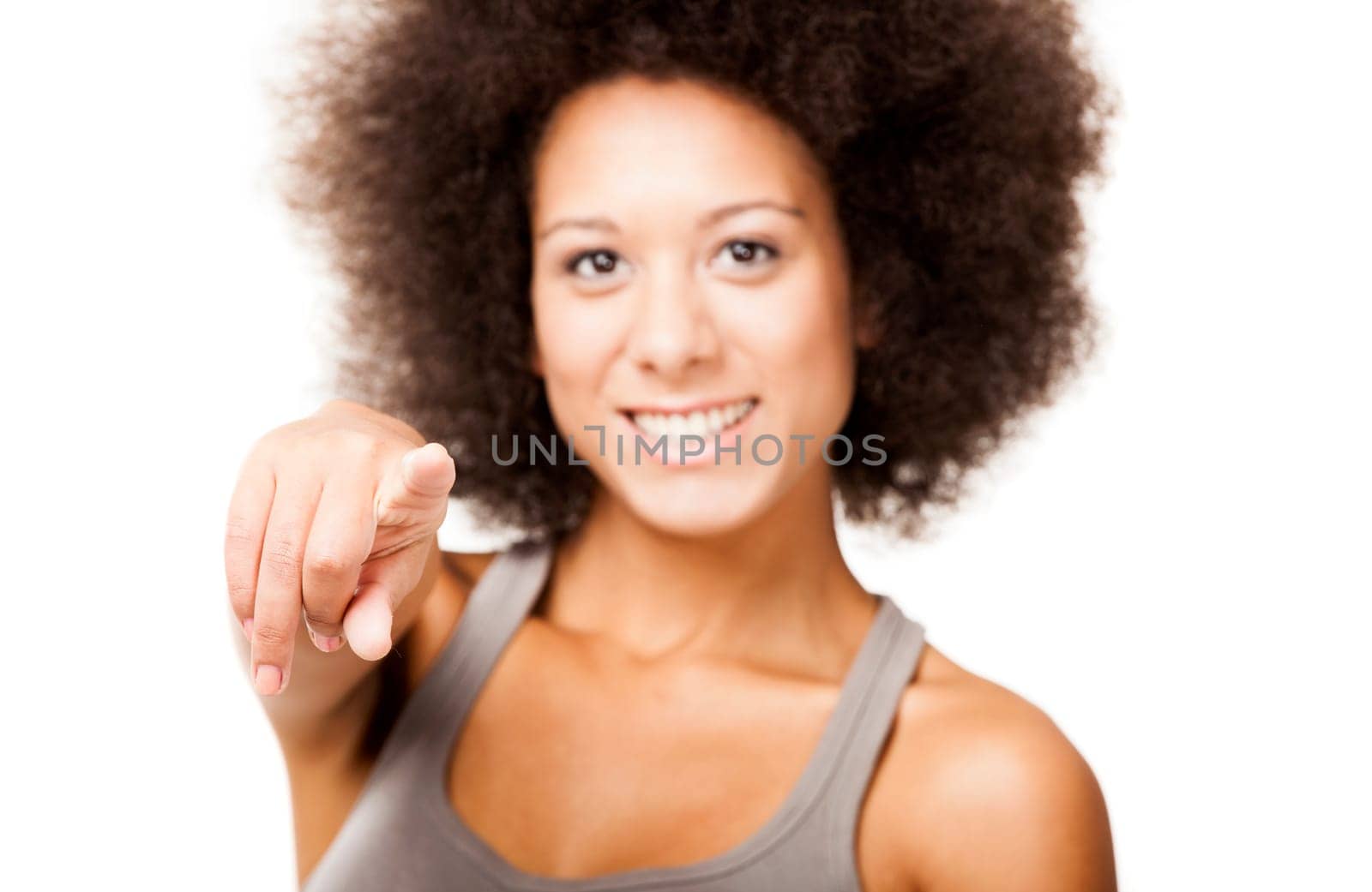 Happy Afro-American young woman isolated on white doing a thumbs-up signal with her hand