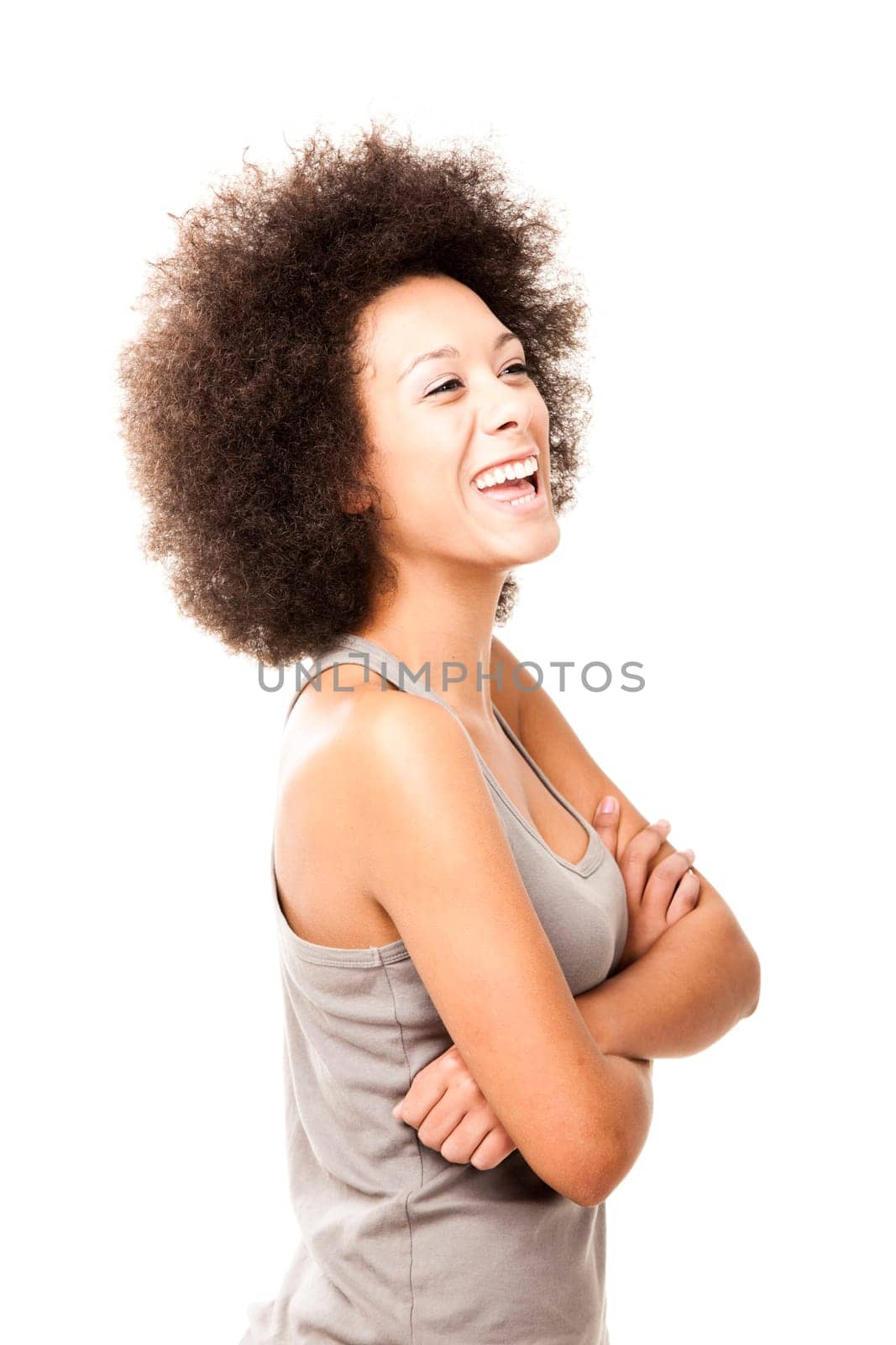 Happy Afro-American young woman isolated on white doing a thumbs-up signal with her hand