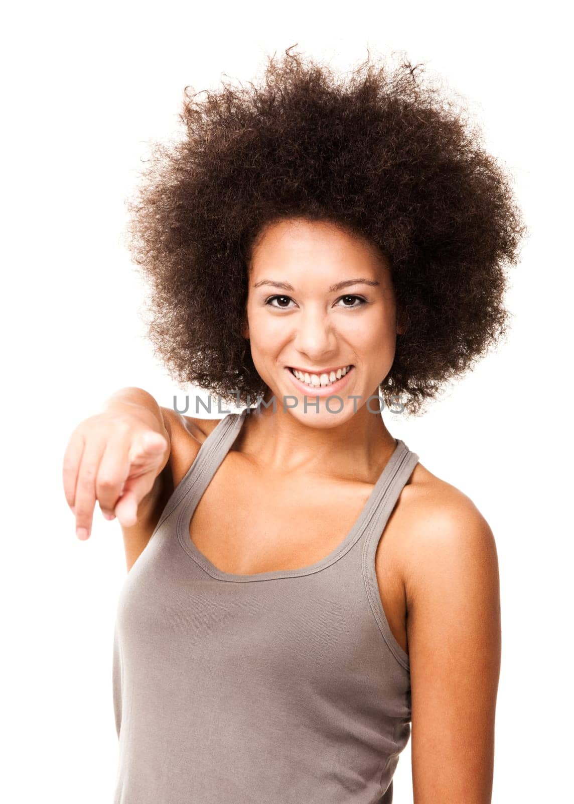 Happy Afro-American young woman isolated on white doing a thumbs-up signal with her hand