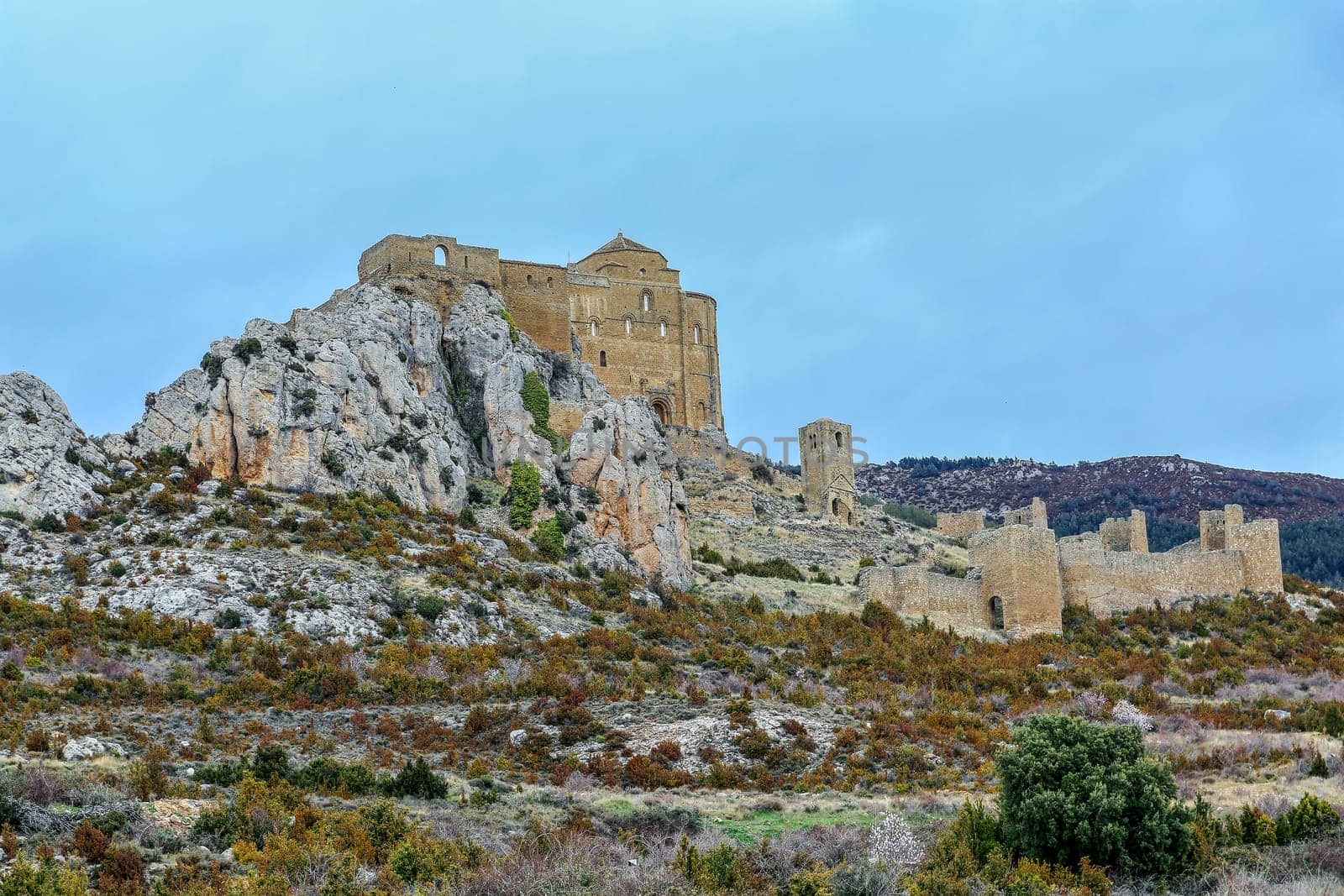 Medieval castle of Loarre over the rocks in Aragon, Spain