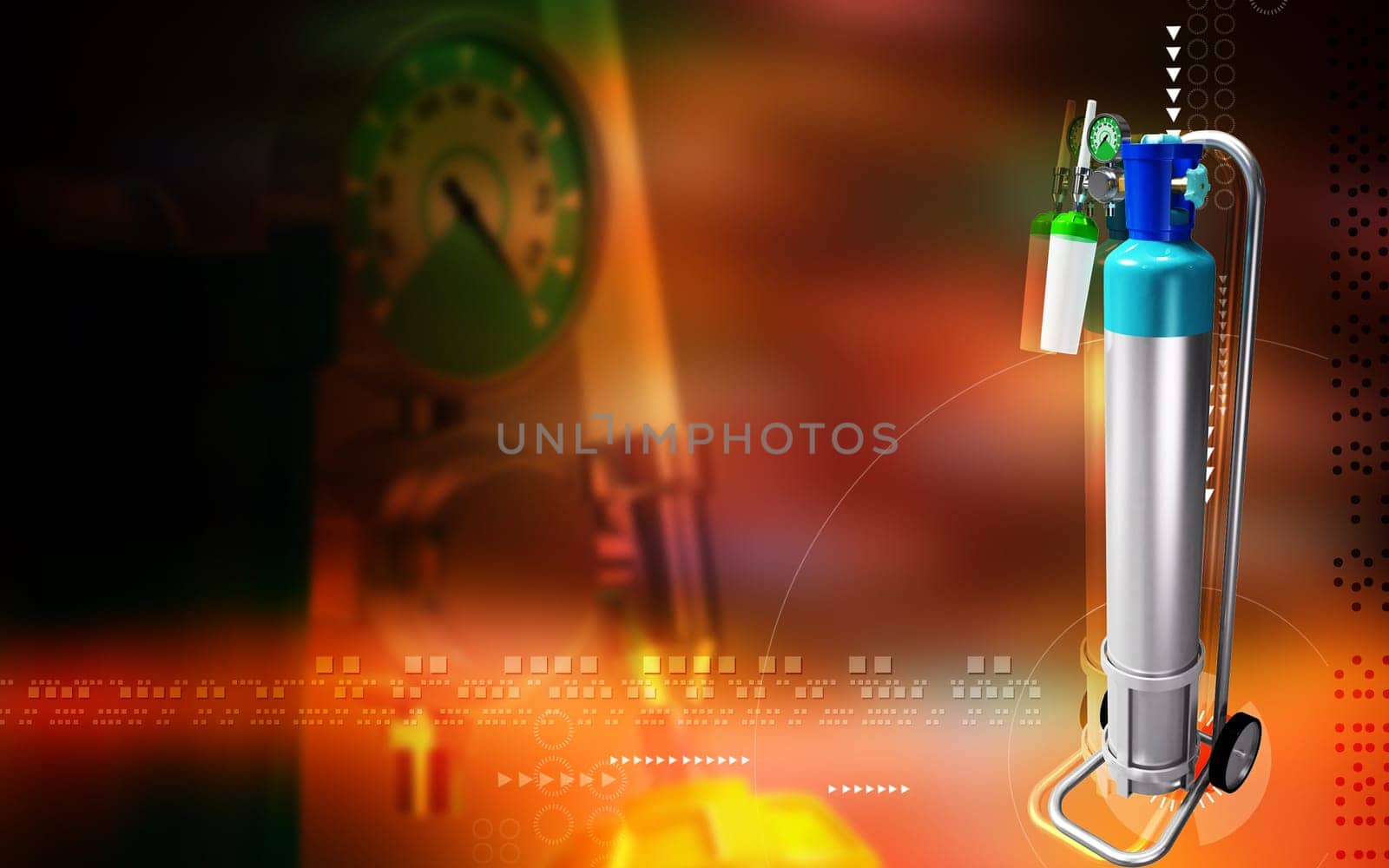 Digital illustration of oxygen cylinder in colour background