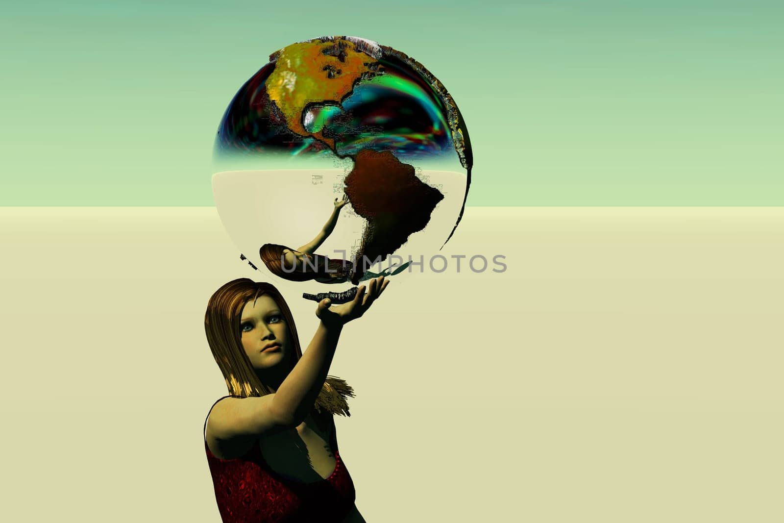 Mother Earth holds the Earth in her hand and wants the people to save it.