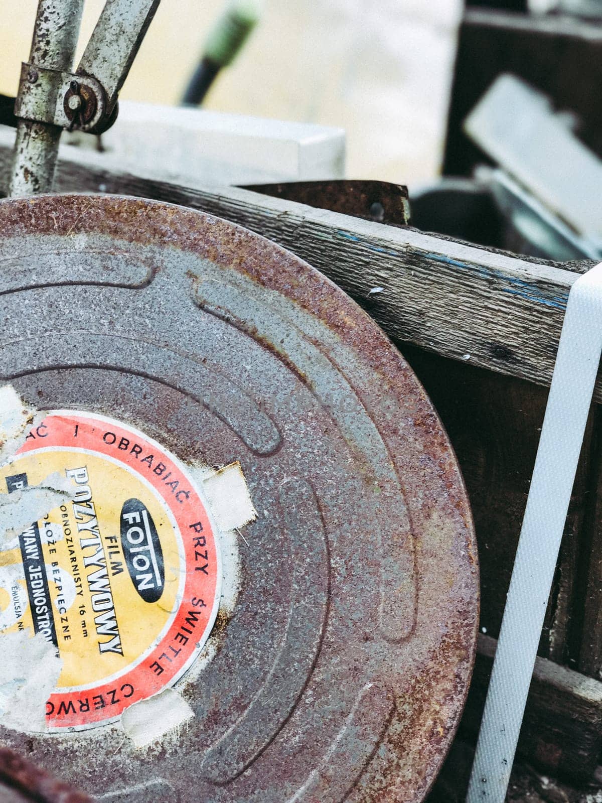 Poland, Krakow - July 26, 2017 : One old Foton film in rusty box among the unnecessary things
