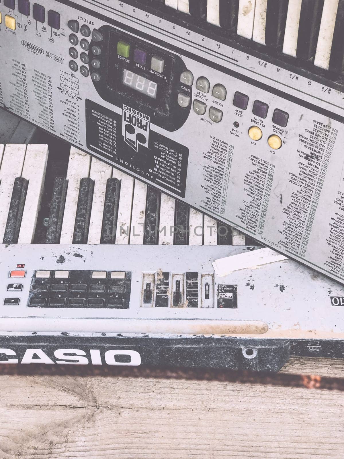 Poland, Krakow - July 26, 2017 : Old Casio keyboard Profi music. Retro musical synthesizer, equipment. Installation Krakow Poland