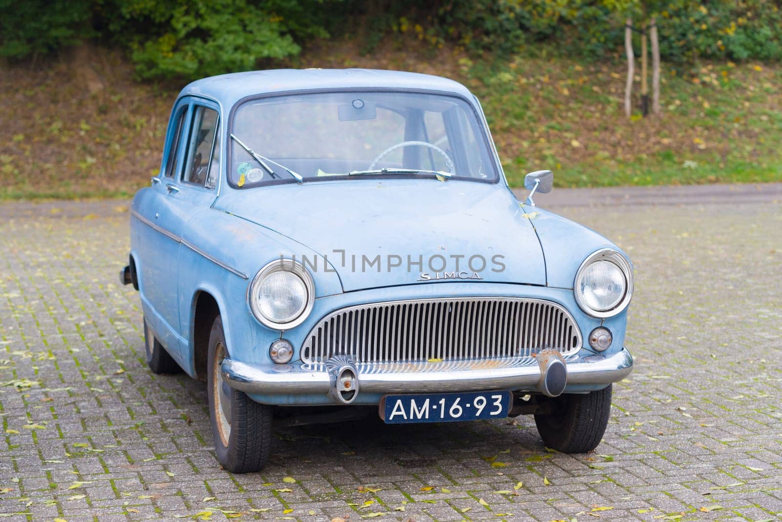 THORN, NETHERLANDS - NOVEMBER 6, 2016: Front view of a rare Simca Aronde Etoile from 1961. It is a model produced by the French car manufacturer Simca between 1951 and 1964