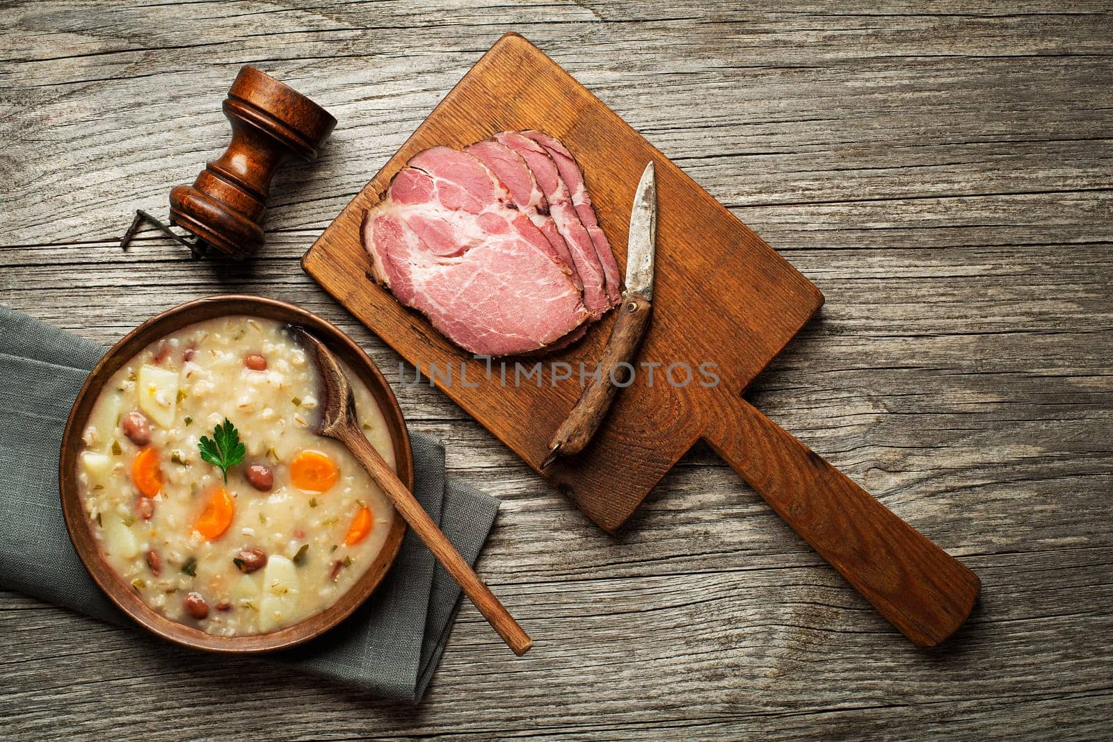 Barley porridge boiled with beans potato and carrot