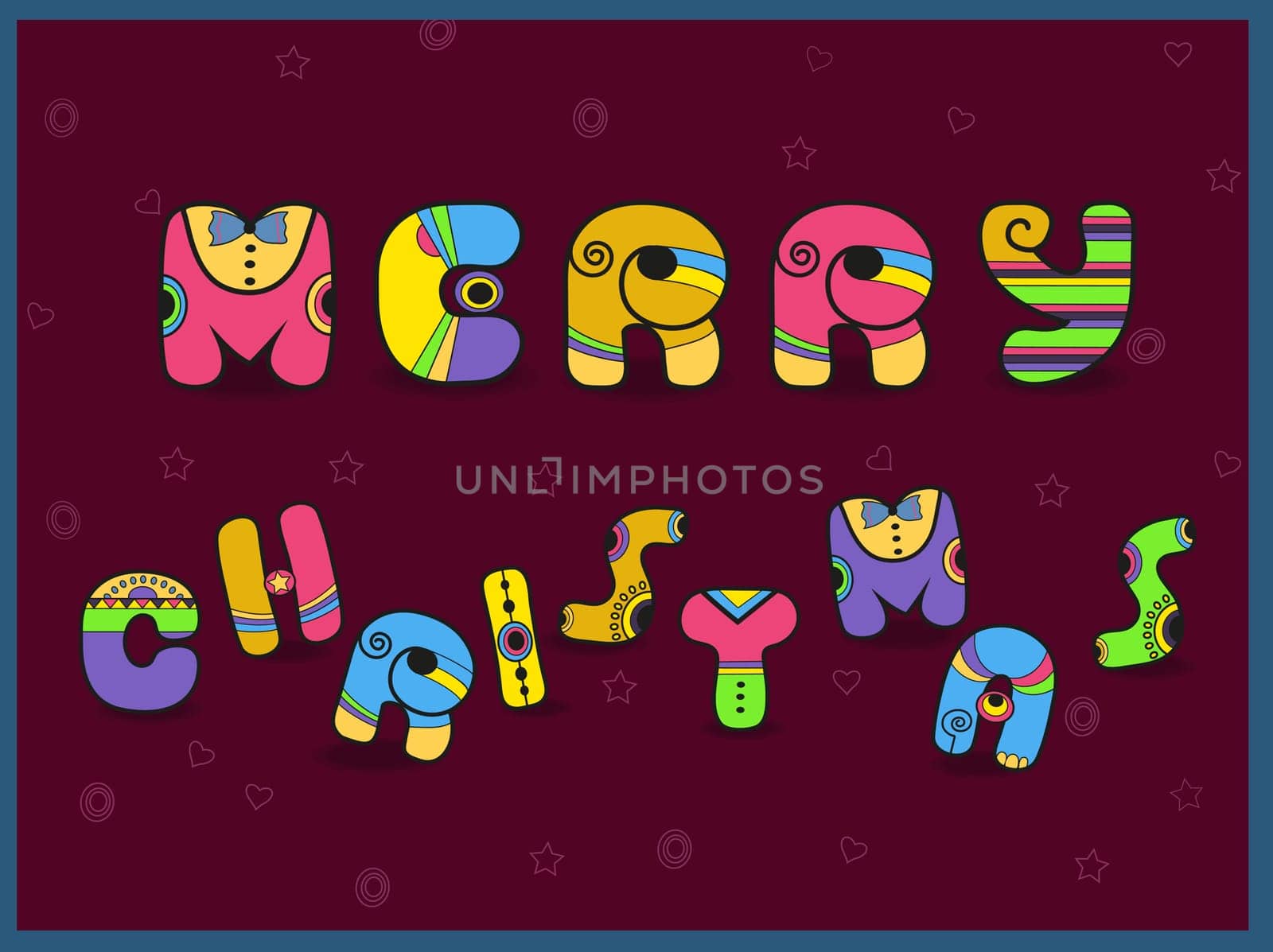 Merry Christmas. Vintage greeting card. Cartoon artistic font. Hipster style. Illustration.