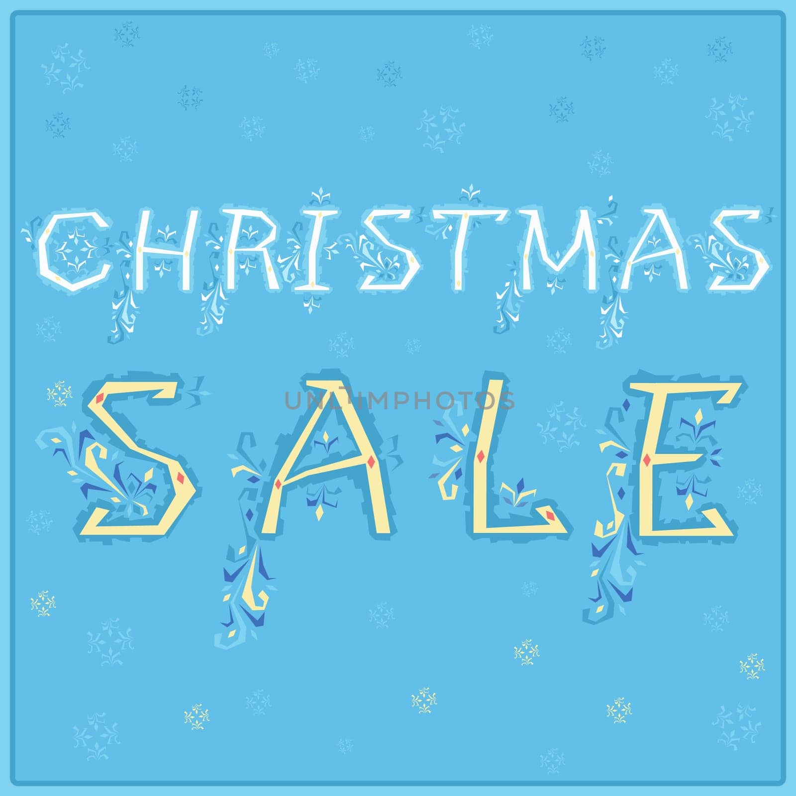Christmas Sale. Artistic font with floral decor. Retro country style. Illustration.