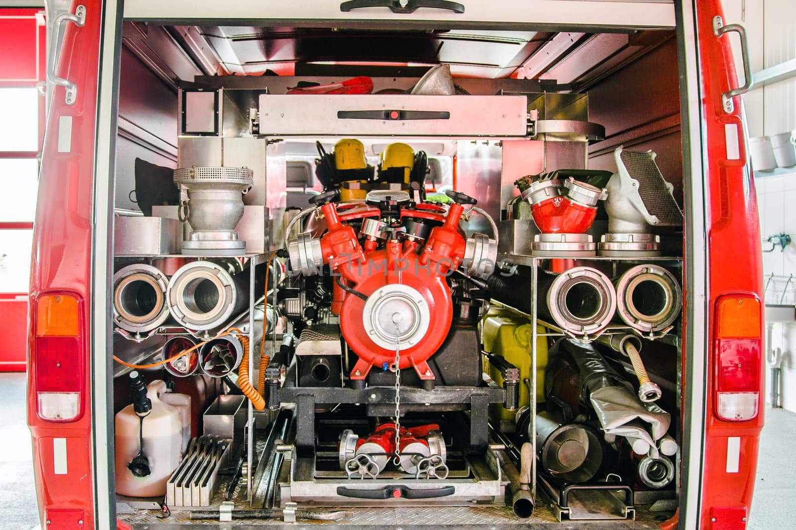 Equipment of a fire engine in detail