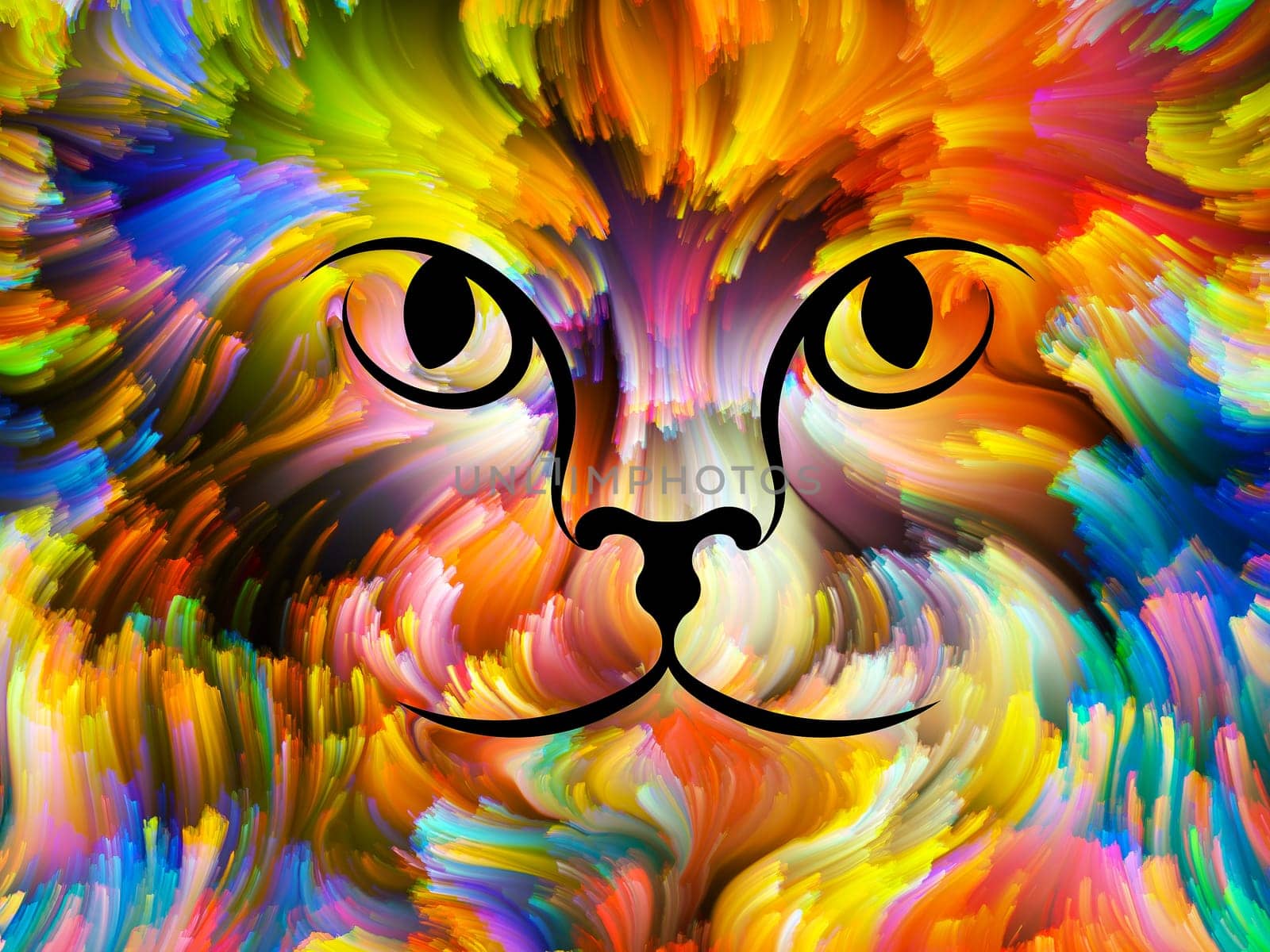 Cat Paint series. Backdrop composed of colorful feline portrait and suitable for use in the projects on art, imagination and creativity