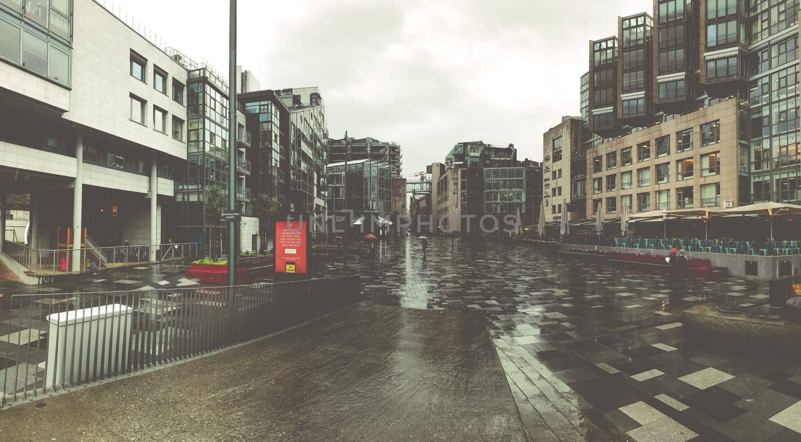 Oslo, Norway - June 07, 2017 : A New Town Within The City Tjuvholmen in rain and overcast weather. Modern part