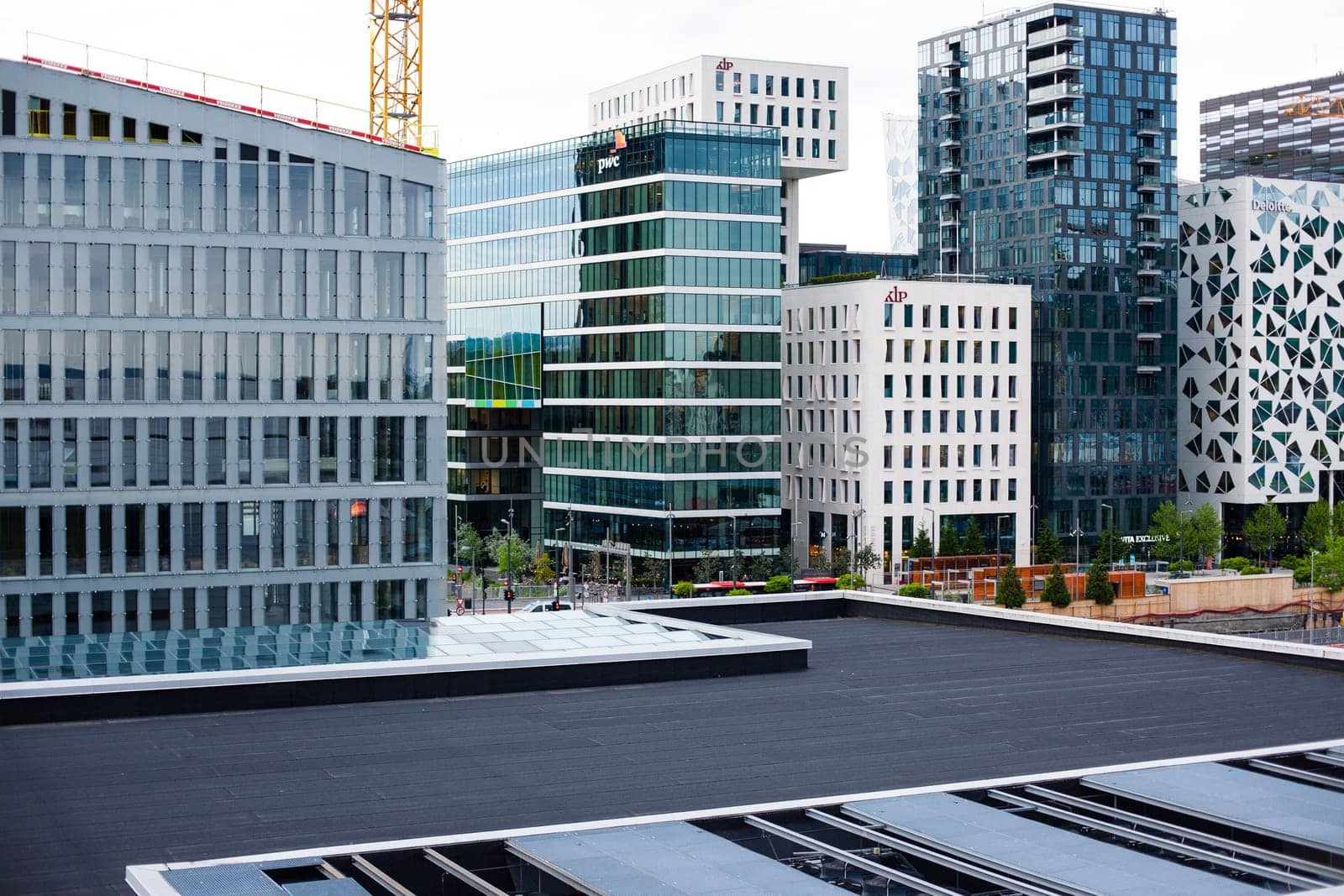 Oslo, Norway - June 06, 2017 : Modern streets of Oslo popular buildings scandinavian architecture in center of city