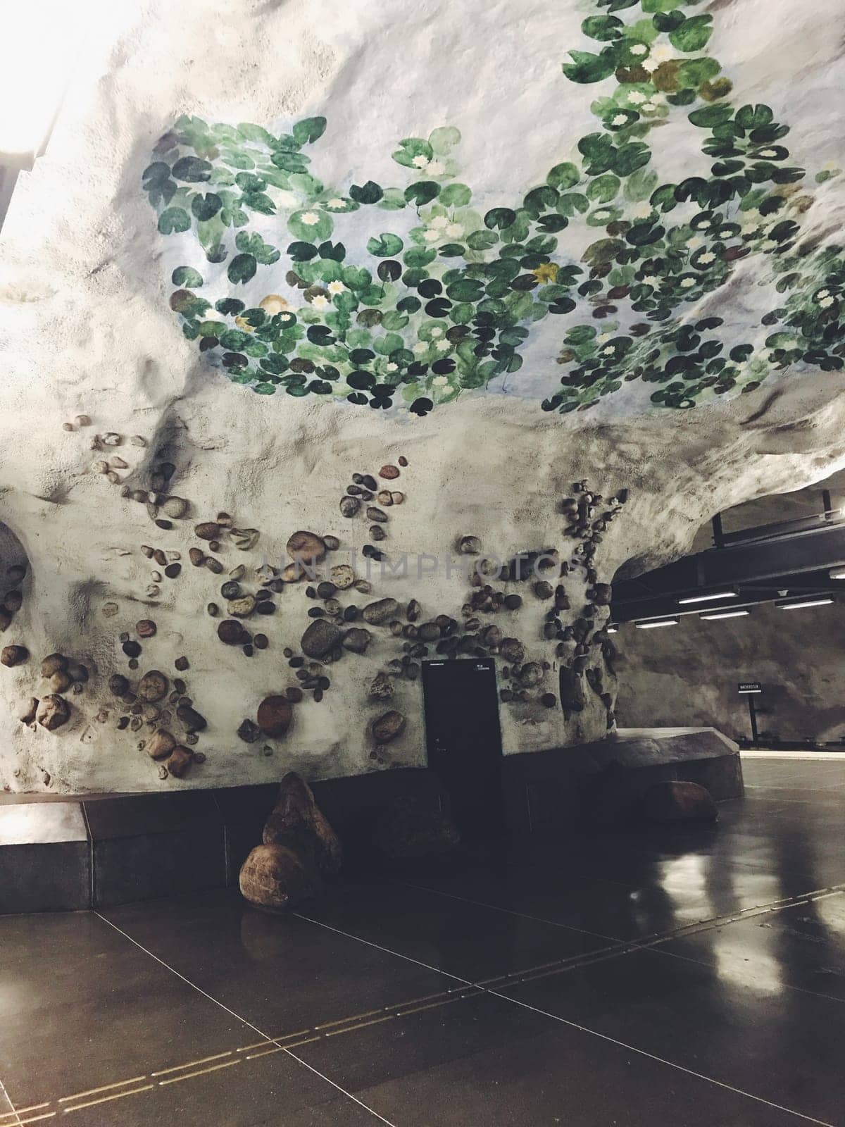 STOCKHOLM, SWEDEN - JUNE 10, 2017: Waterlily green Station  tunnelbanestation Underground Subway