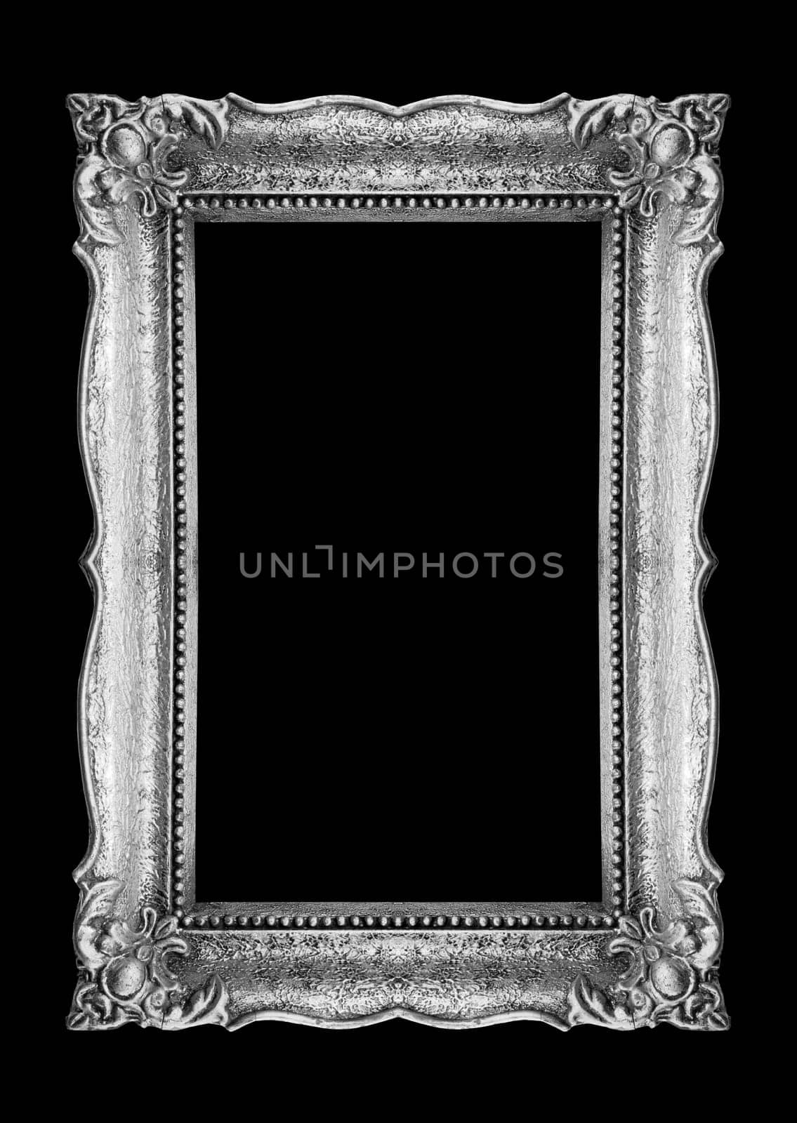 Old Silver Picture Frame on black background