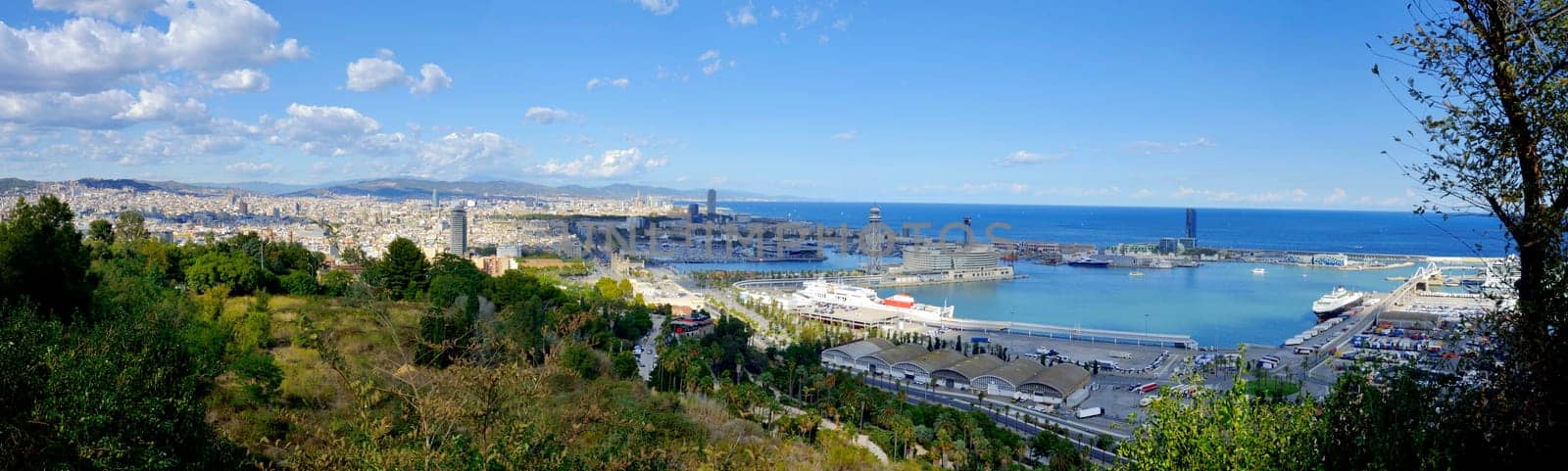 Panorama view of seascape and port on Barcelona in Spain