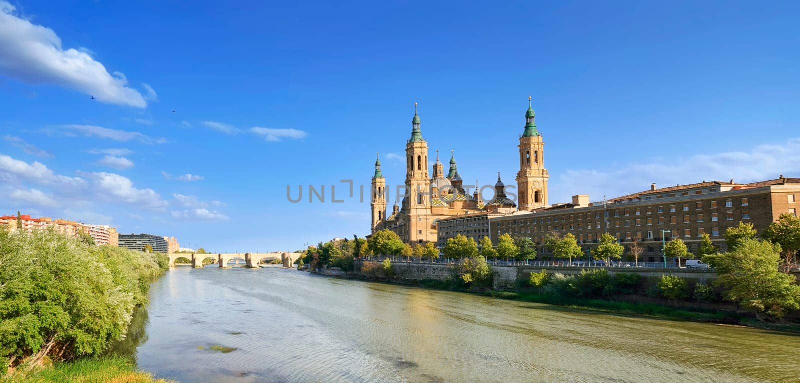 Historical building view beside river at daylight in Toledo, Spain