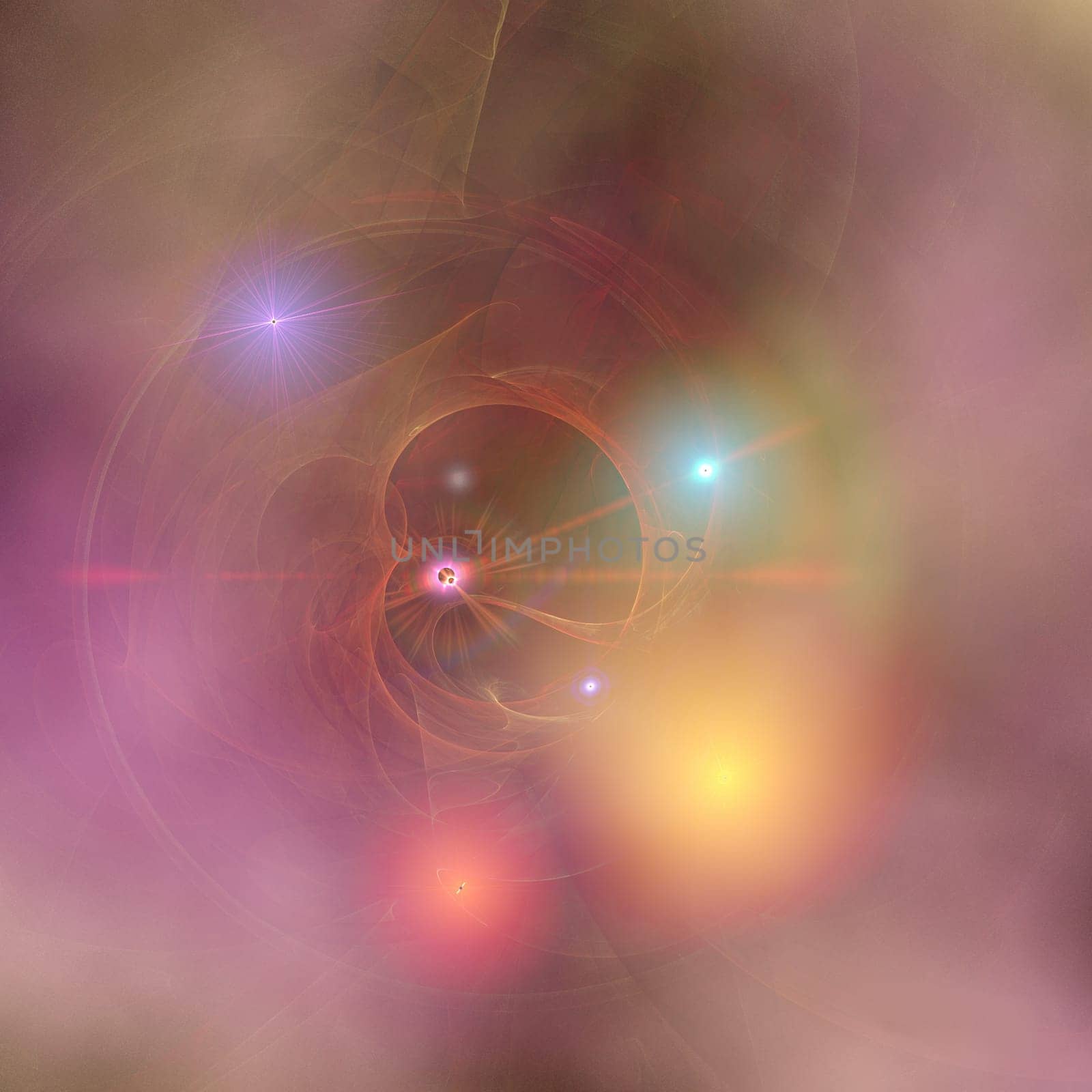 A fantasy image of a pastel colored nebula and stars in space.