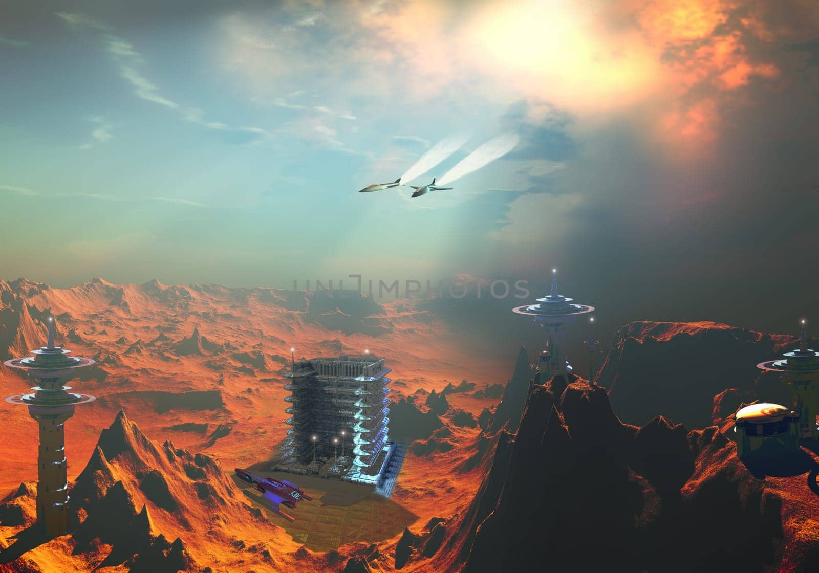 Two jets fly over an alien colony to find out what capabilities they have.