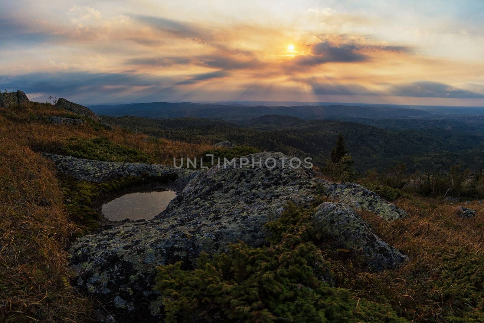 Beauty view on Sinyukha mountain, the highest mountain of Kolyvan ridge, in the Altai Territory of Russia