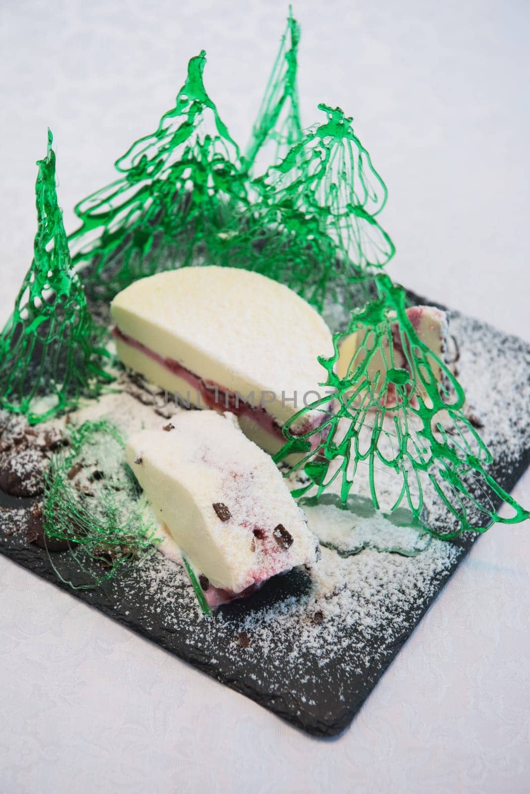 New year ice cream with caramel green christmas tree