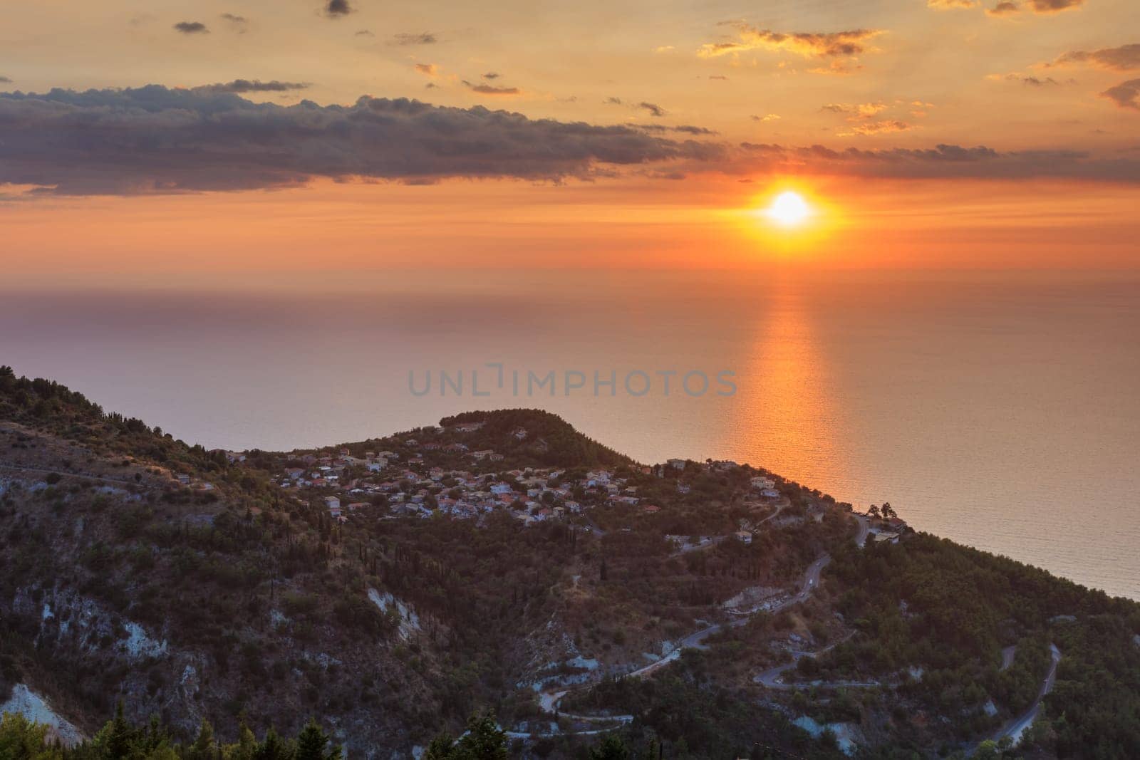 sunset from the village of Rachi. Lefkada, Greece