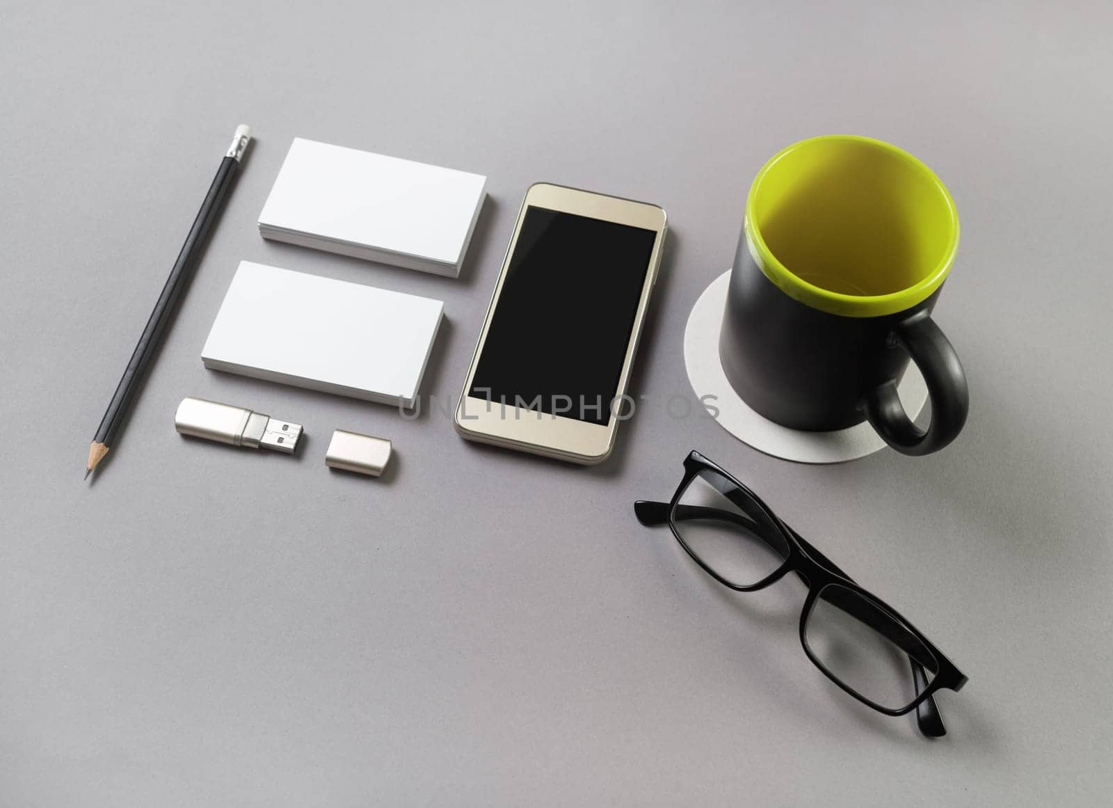 Corporate identity template on gray background. Photo of blank stationery. Mock up for placing your design.