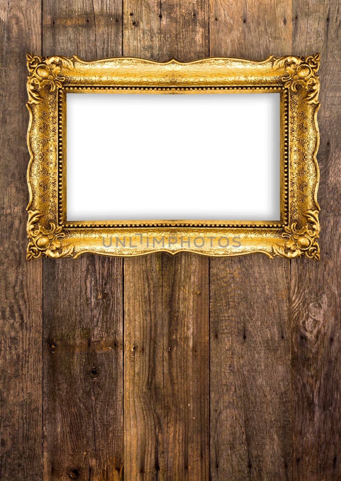 Old Picture Frame on wood baclground, white inside