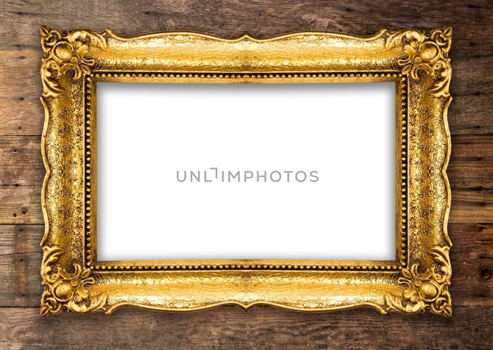 Old Picture Frame on wooden baclground wall, white empty design
