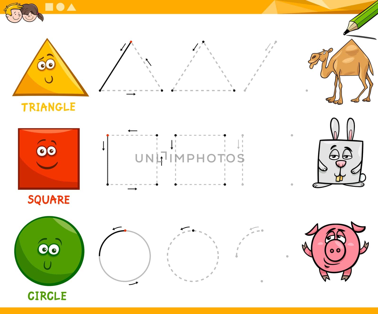 Educational Cartoon Illustration of Basic Geometric Shapes Drawing for Children